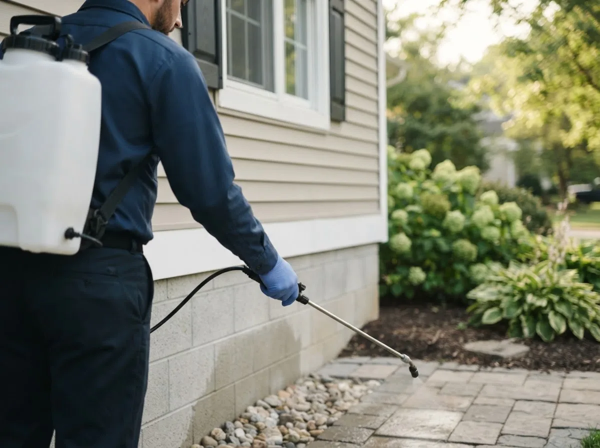 Pest control technician inspecting a home in Eagletown, OK